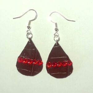 Red Line Faux Leather Earrings